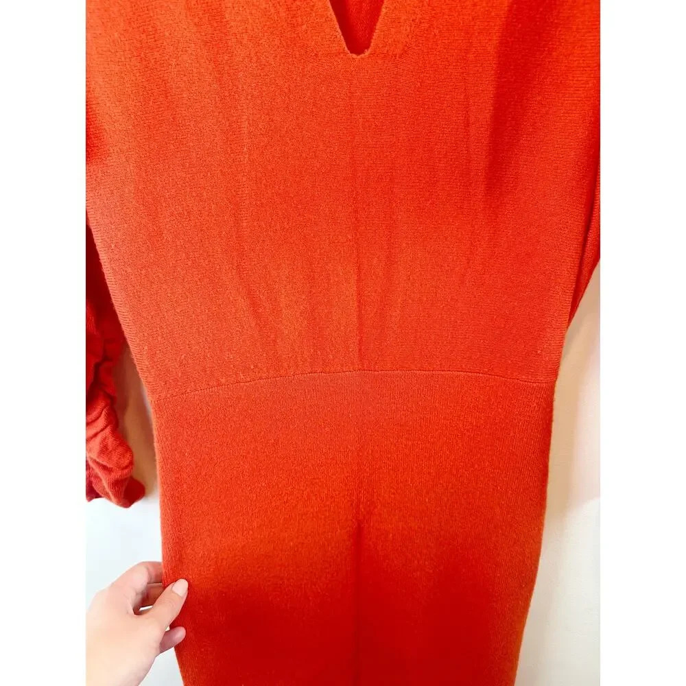 Riess Jenna Sweater Dress Orange Knitted Cashmere Blend Ruched Size M - Picture 8 of 13